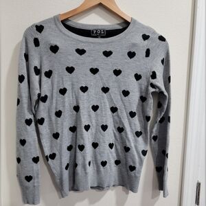 POL Gray Sweater with Black Heart Design
